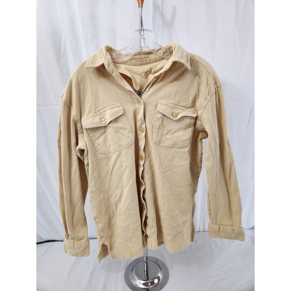 Capacity Knits‎ Cream Corduroy Button Down Shirt Men Medium Long Sleeve Cotton